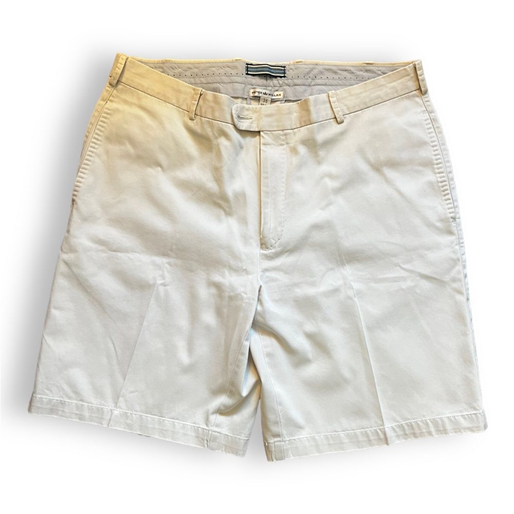 Peter Millar Men’s Pima Cotton Twill Shorts 38 flat front Preppy Golf  Stone
